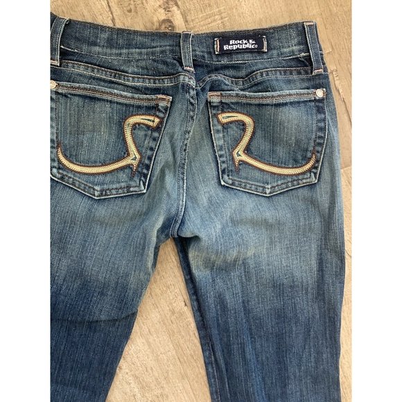 Rock & Republic Roth Rthva Jeans Low Flare Blue Size 28 Cut 000291 - Picture 9 of 12